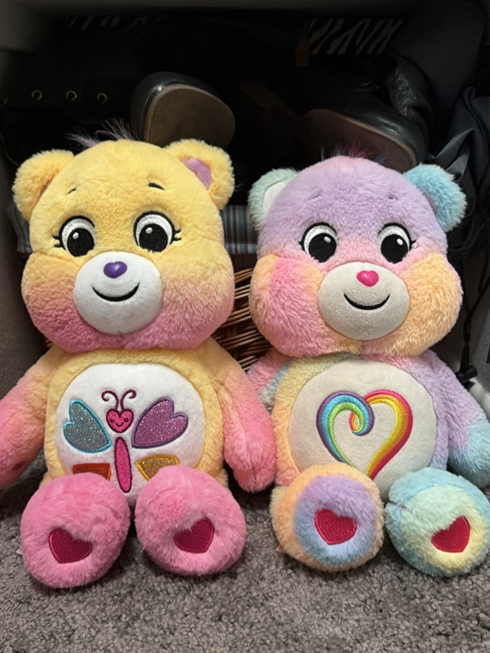 Plush Rainbow Heart & Butterfly Bear Duo - Pastel Multicolor Care Bears